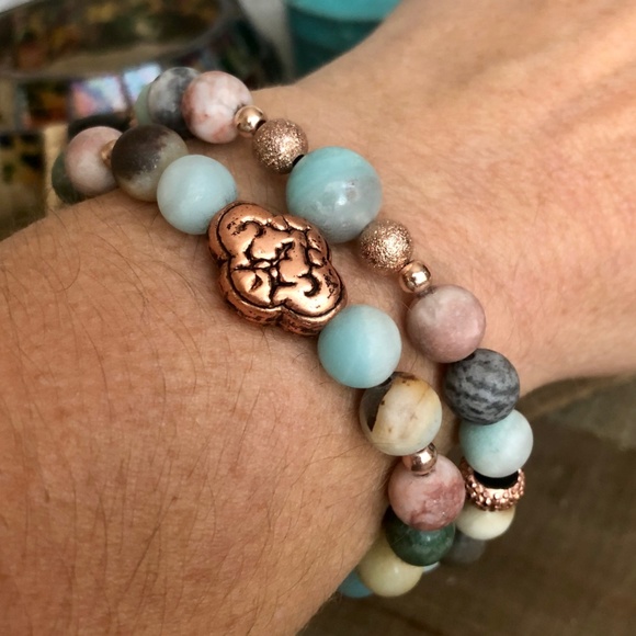 Beaded Bracelet Set w/ Rose Gold Accents Amazonite - Picture 7 of 7